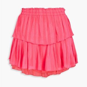 LoveShackFancy Tiered Leopard Print Mini Ruffle Skirt Pink